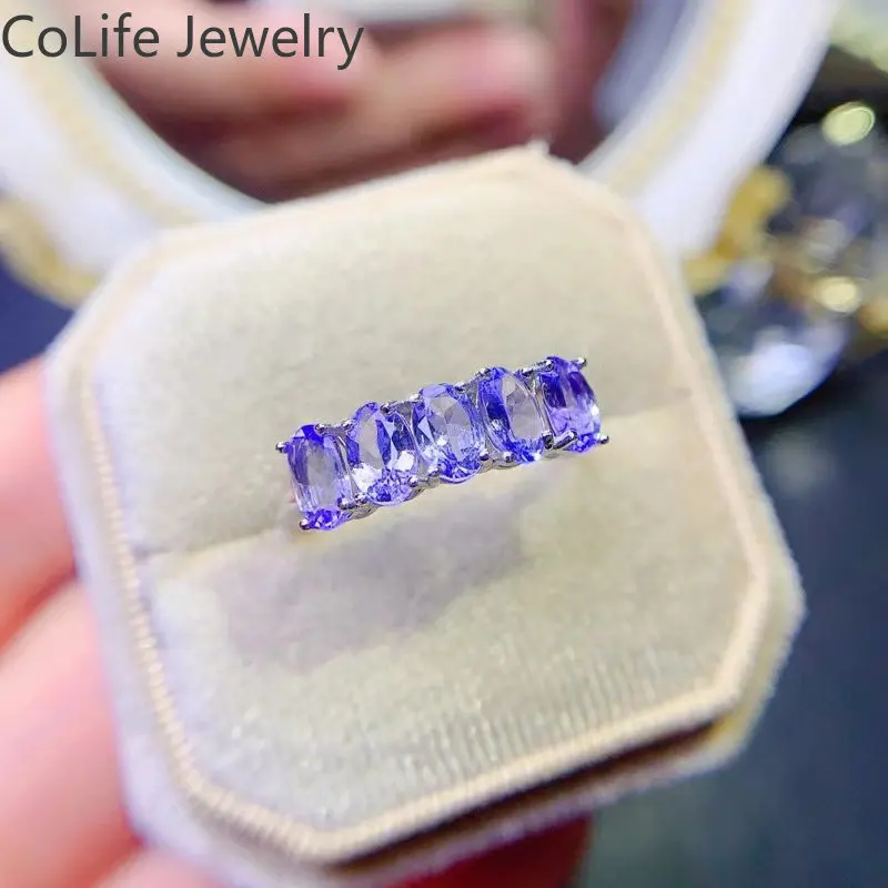 

Total 2.5ct Natural Tanzanite Ring for Daily Wear 4mm*6mm VVS Grade Taznanite 925 Silver Ring with 3 Layers 18K Gold Plating