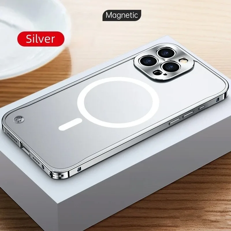 Sleek Metal Aluminum MagSafe-Compatible Magnetic Bumper Case with Matte Clear Back