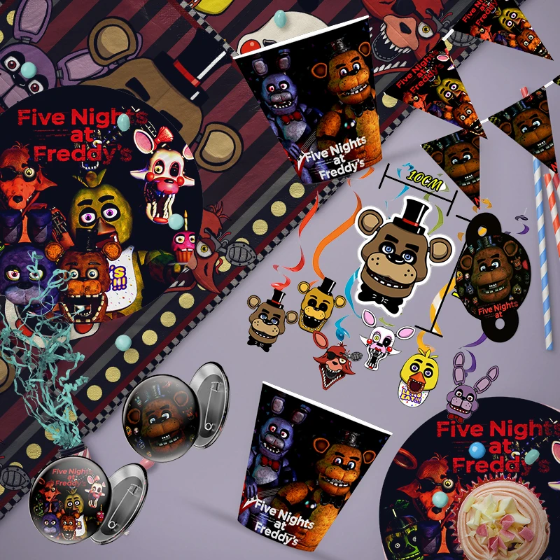 

Cartoon FNAF Figures Freddy Theme Childern Birthday Party FNAF Disposable Tableware Paper Cup Plate Background Decoration Suppli