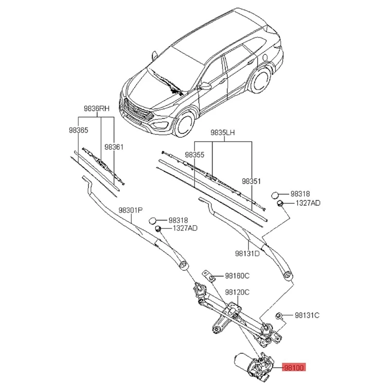 

Мотор стеклоочистителя для Hyundai Santa Fe 2013-2018 98110-2W000, 981102W000