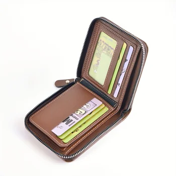 Men's Wallet Made of PU Wax Oil Skin Purse for Men Coin Purse Short Male Card Holder Wallets Zipper Around Money Coin Purse 5