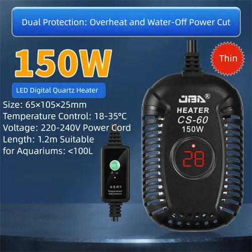 Quartz Glass Aquarium Submersible Heater Ultra Short Low Water Level Fish Tank Heating Rod 25w-150w Adjustable - Image 8