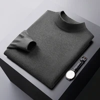 Autumn and Winter solid color sweater men's elastic comfortable warm cold-resistant top fashion casual half turtleneck sweater 1