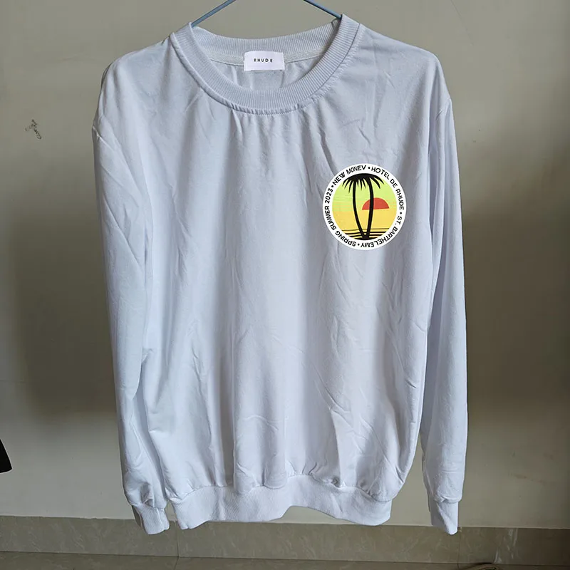 

Rhude Long Sleeve Tops Setting Sun Graphic T Shirts High Quality Casual Printed T-shirt Spring Autumn O Neck T Shirts