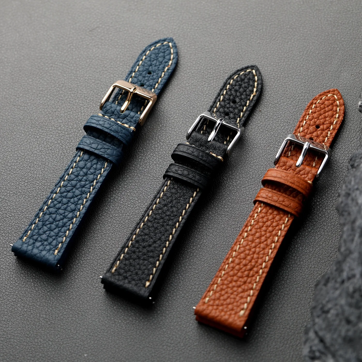 Luxurious Retro Soft Leather Strap in Elephant Grey and Glacier Blue