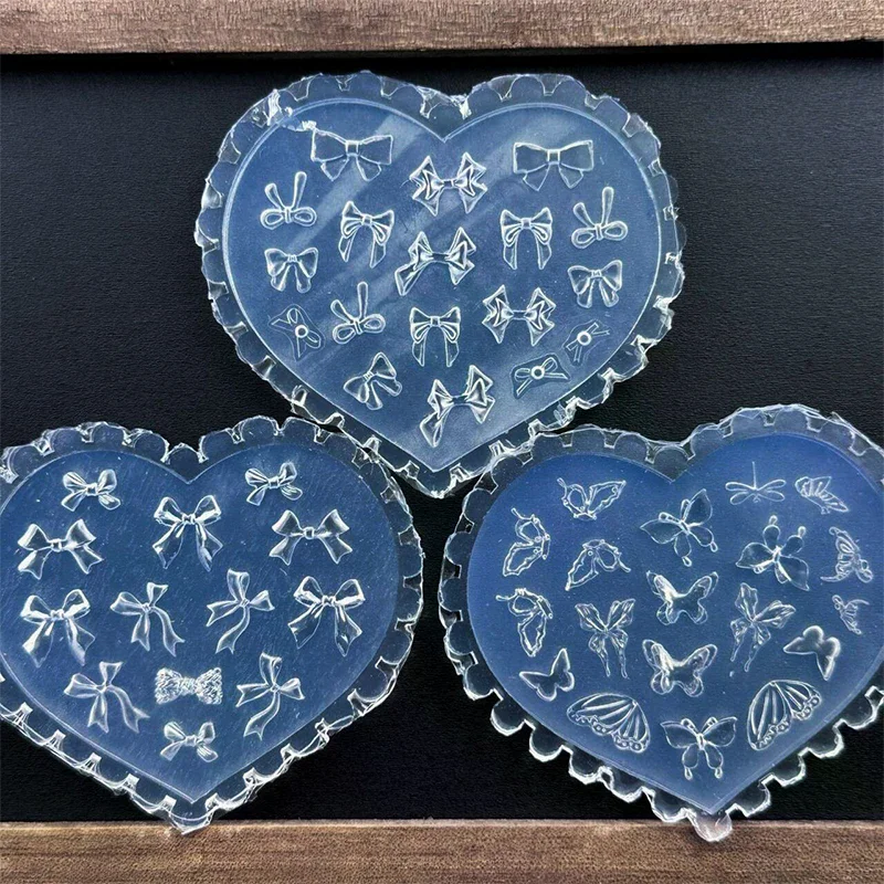 1Pc 3D Silicone Nail Mold - Heart Butterfly Bow Flower Shaped Template, DIY Nail Art Decorations Manicure Tool for UV Gel Polish