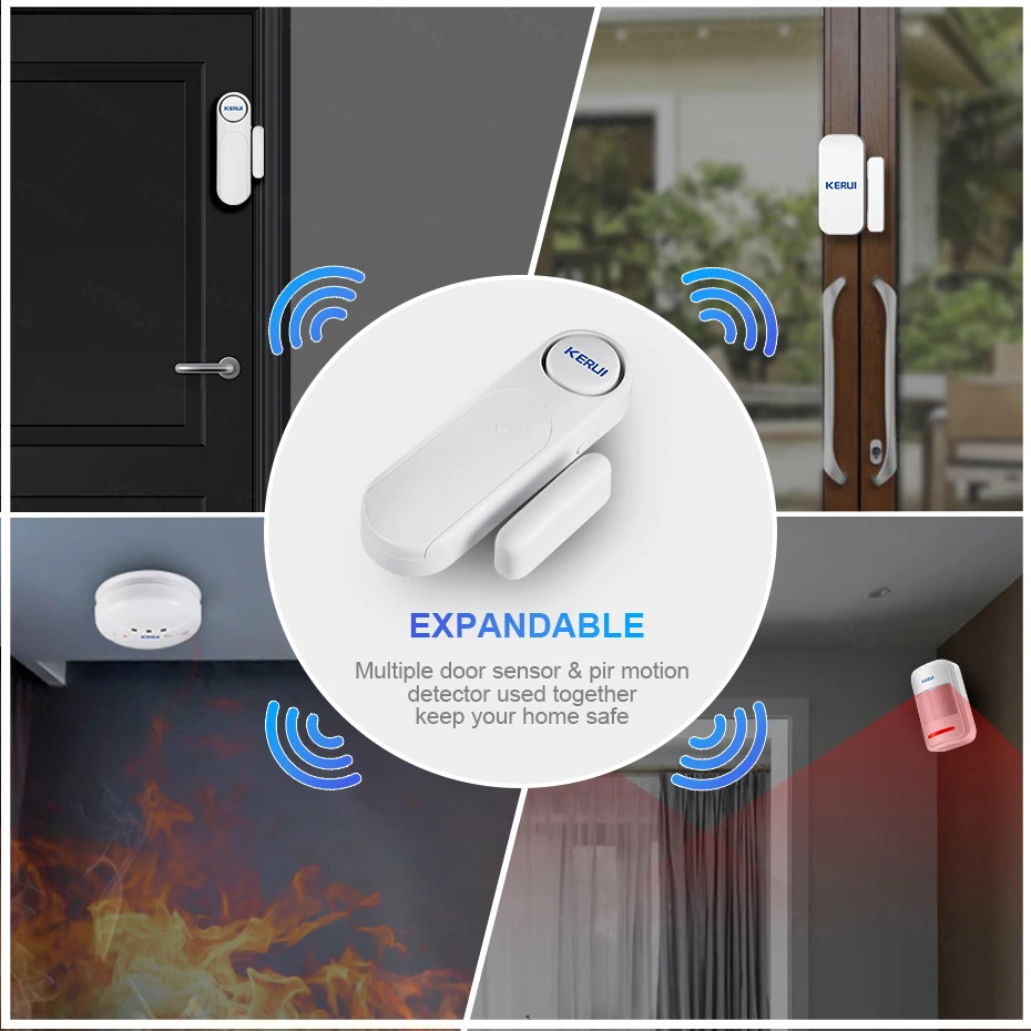 Alarme sans fil KERUI pour porte et fenêtre, 120 dB avec télécommande, portée de 300 pieds, système d'alarme antivol, sécurité domestique 5