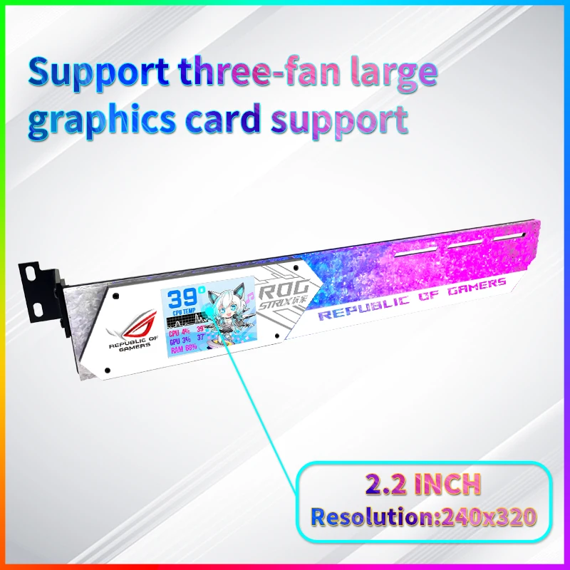 Suporte para Placas Gráficas Rog Suporte Lcd Gpu Display 2.2 Detecção de Temperatura Suporte para Placa Vídeo Aura Sync Mod - Imagem 5