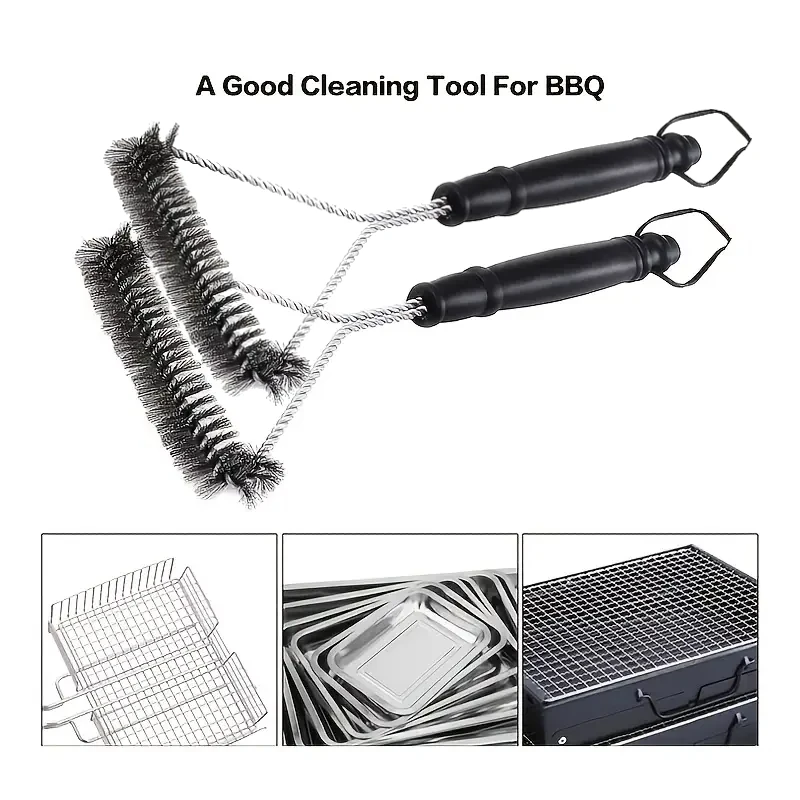 Pack of 2 Grill Brush BBQ Cleaning Brush with Durable Steel Bristles and Ergonomic Design 30cm