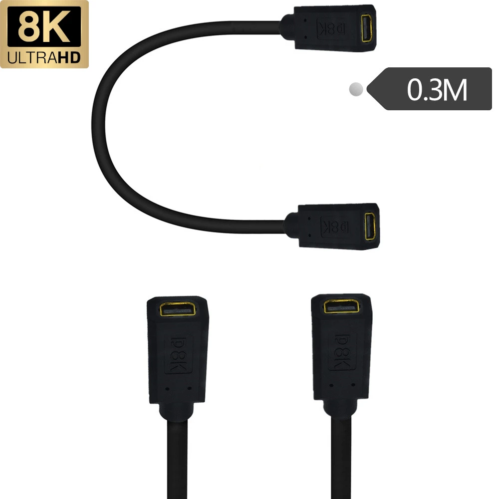 

1.4V 8K/60Hz, 4K/144Hz Supported, Mini DisplayPort Female Socket Panel Mount To Mini DisplayPort Female Extension Cable 0.3M