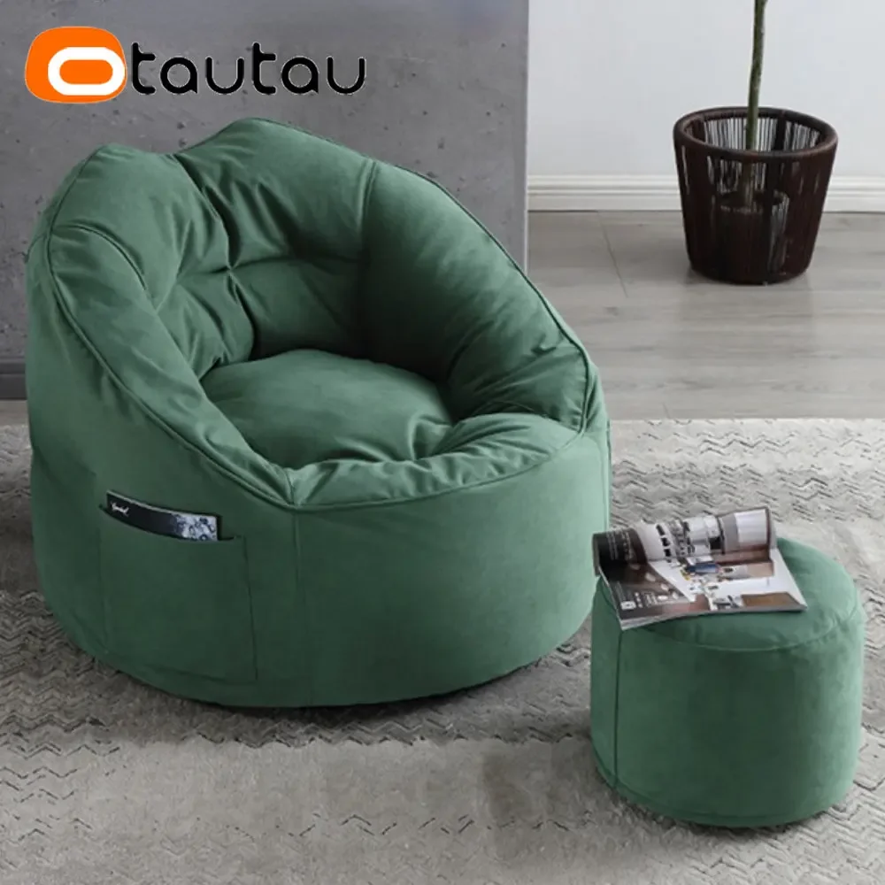 

OTAUTAU Round Egg Nest Pouf Chair Bean Bag Cover Without Filler Floor Corner Seat Armchair Puff Ottoman Beanbag Couch Sac SF050