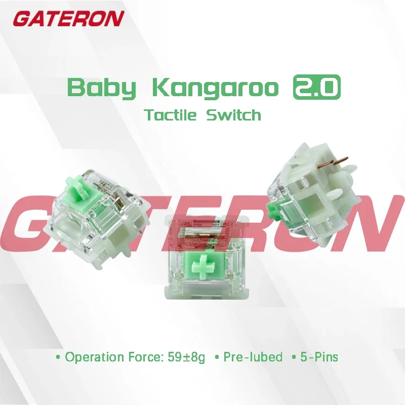 GATERON 베이비 캥거루 2.0 촉각 스위치, 기계식 키보드 게임용 사전 윤활, DIY POM 스템, 이중 세그먼트 용수철, 5 핀, 59g 