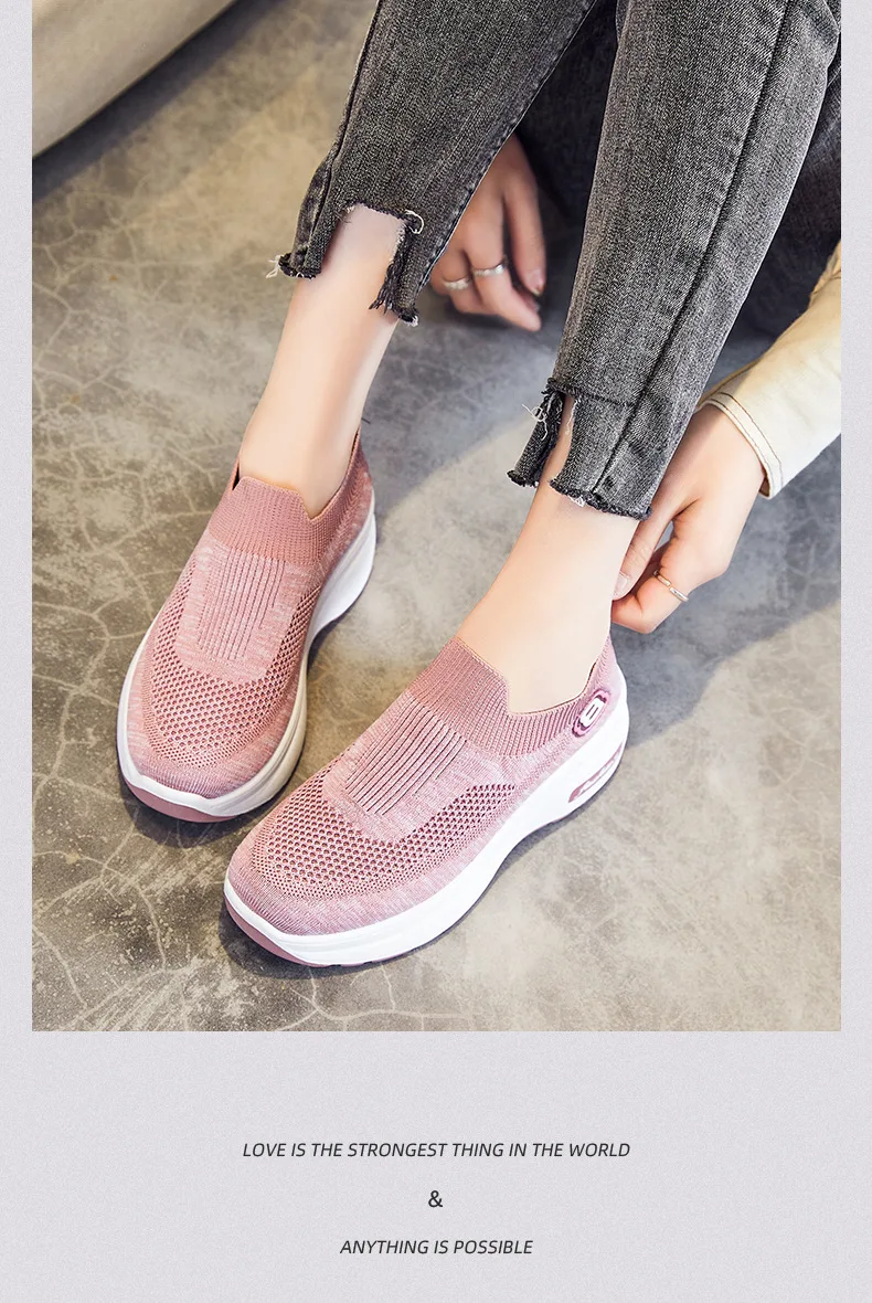 Women's Platform Sneaker 2026 Spring Breathable Mesh Slip-On Casual Workout Shoes Cushioned Sole Athletic Inspired Heels Comfort