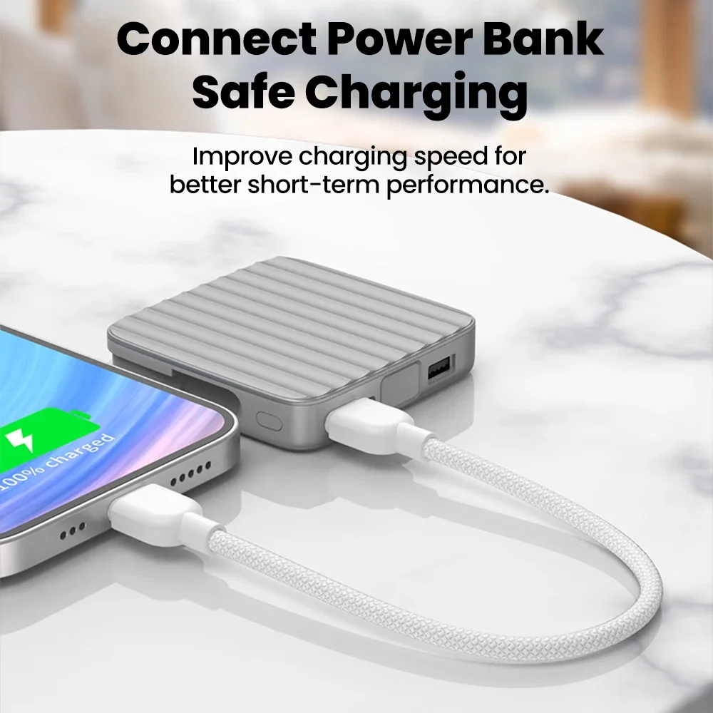 0.2M 타입 C 고속 데이터 케이블 숏코드 USB C to iOS 고속 충전 (아이폰, 삼성, 보조배터리, 휴대용 충전)