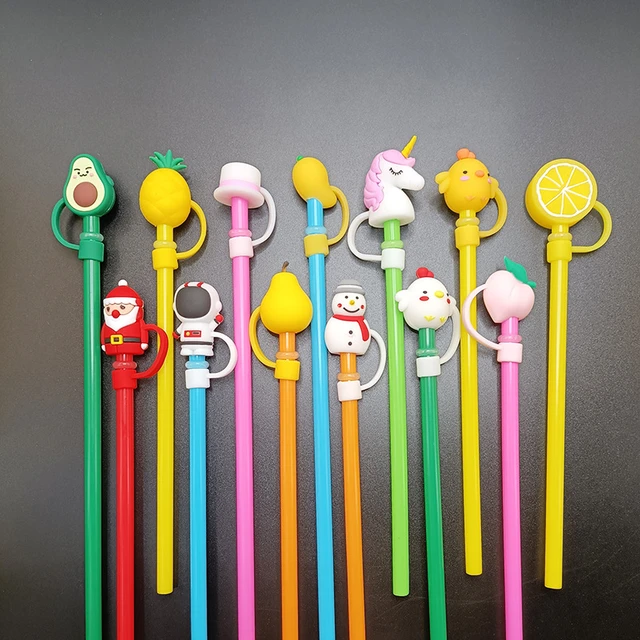 12 Pcs Animals Silicone Straw Covers Cap Reusable Straw Tip Covers Straw  Topper Drinking Straw Cover Cute Straws Plugs for 6-8 mm Straws, Birthday