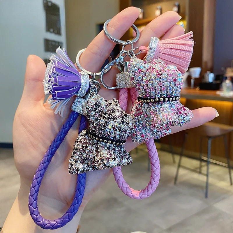 Rhinestone Bulldog Bear Keychain Car Pendant Tassel Keyring Bag Jewelry Accessories Ladies Gift Car Keychain Full of Diamonds 4