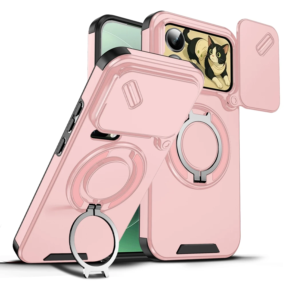 Shockproof Magnetic Ring Stand Holder Phone Case with Camera Lens Protection