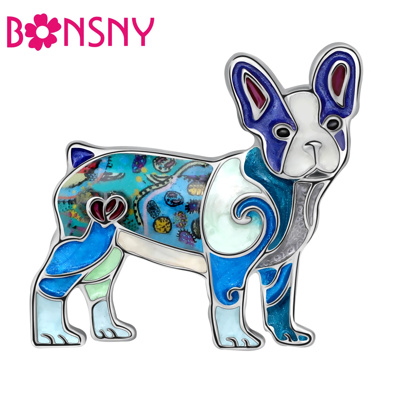 Bonsny French Bulldog Brooch Pin - Enamel & Rhinestone Dog Jewelry For Women, Gift Pouch - View #2