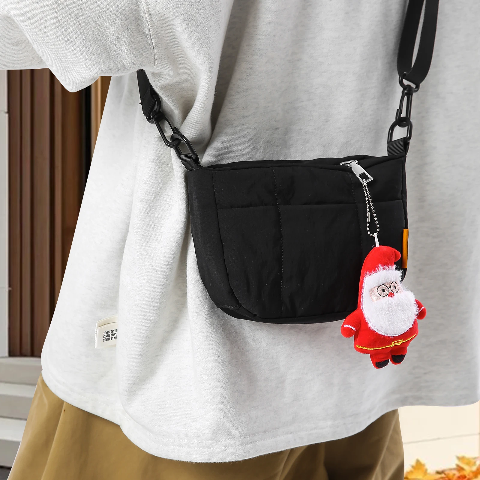 Nylon Quilted Sling Bag Adjustable Strap Soft Dumpling Bag Embroidery Crossbody Bag Travel Shopping Date Work Bag