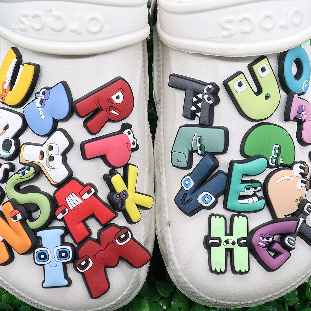 

Single Sales 1Pcs PVC Funny Englihs Letters Children Charms Buckle Clog Eyes Shoes Decorations Fit Birthday Gifts