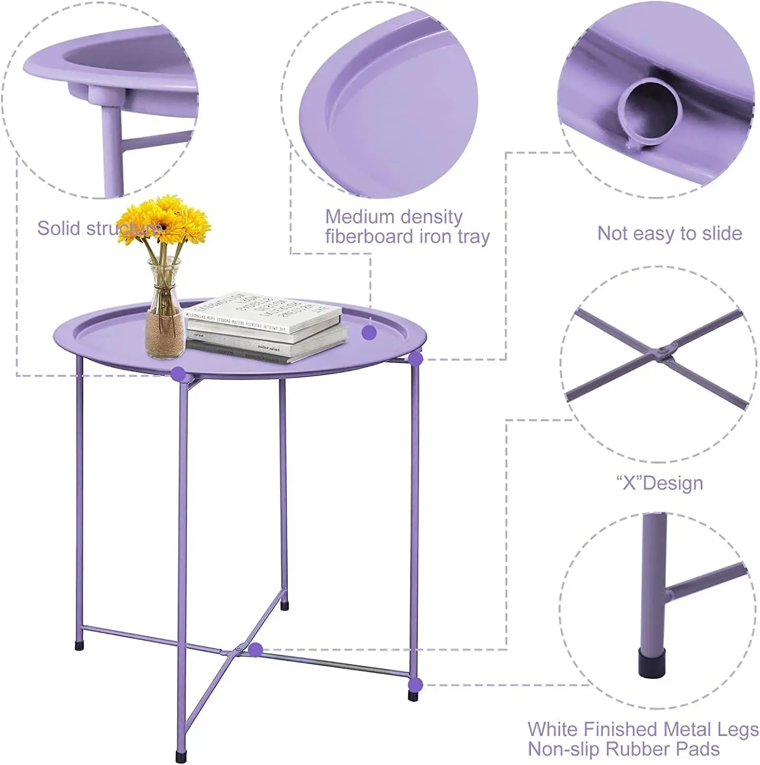 Outdoor Side Table, Small Patio Table Metal Side Table, Round Folding Side Table, for Outdoor and Living Room 4