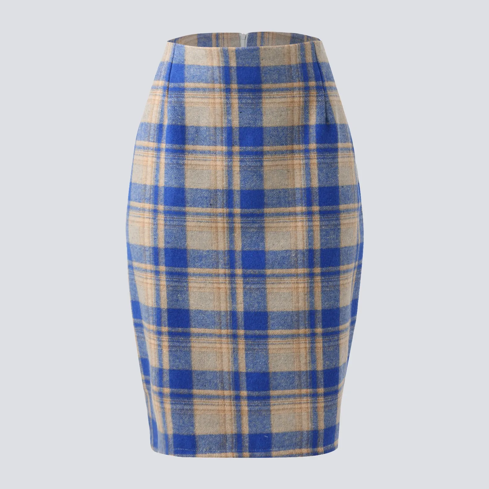 

Women's Autumn And Winter Classic Casual Plaid Printed Slim Fit Wrap Hip Skirt Elegant High Waisted Knee Length Wool Skirt