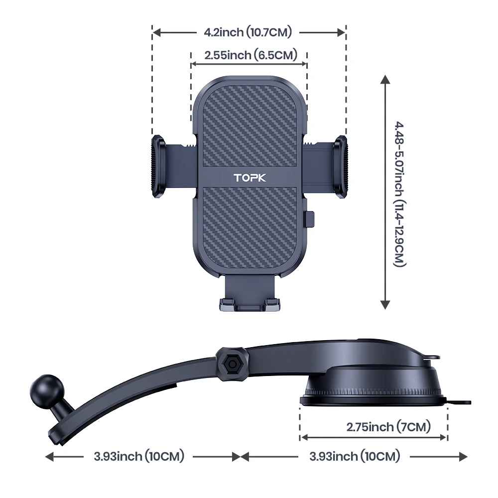 TOPK Universal Autotelefonhalter 360° ° Rotations-Handy-Autohalterung für Lüftungsschlitze und Armaturenbrett-Windschutzscheiben-Saugstation für iPhones – Detail 18