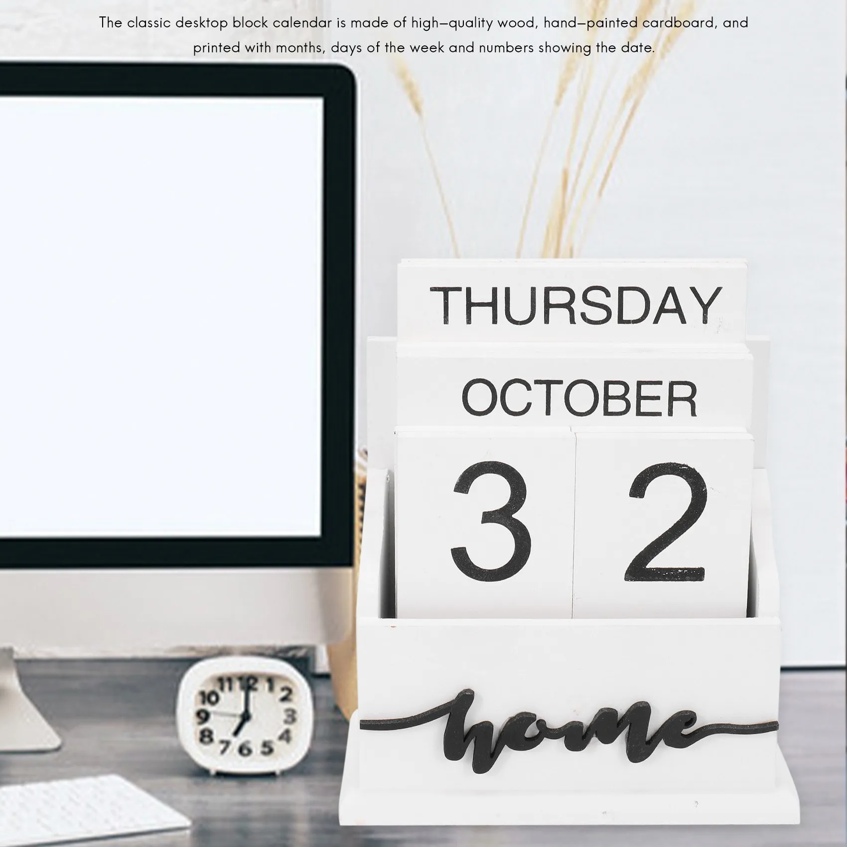 

Wooden Clamshell Desk Block Calendar Permanent Wooden Desk Calendar Week Month Date Display Home Office Decoration