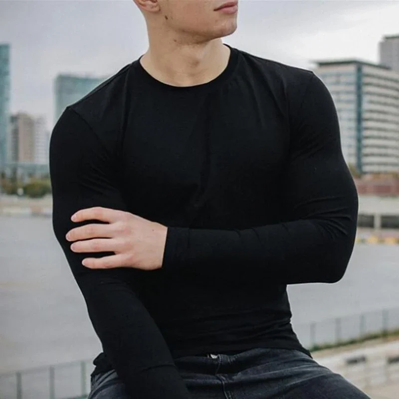 Plain Autunm Cotton Long Sleeve T-shirts Gym Clothing Bodybuilding Fitness Clothing Mens Casual Fashion Slim Fit Sports Shirts 5 Sbeec64d772ee4b9983fcd87c96275c57W