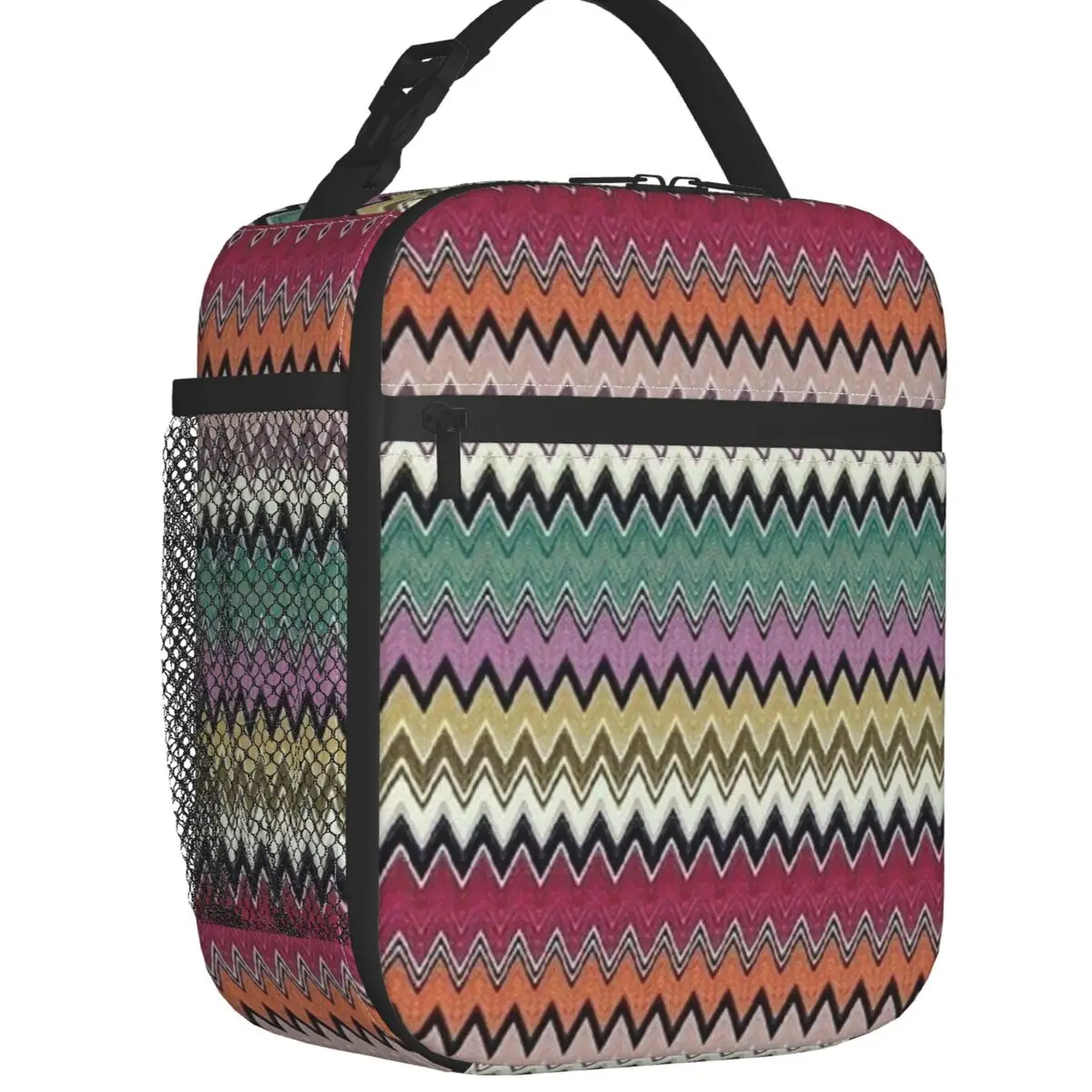 

Colorful Zig Zag Chevron Resuable Lunch Box Leakproof Bohemian Geometric Cooler Thermal Food Insulated Lunch Bag Kids School