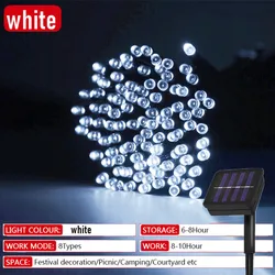 LED Solar String Lights with Multiple Modes - Waterproof Starry Fairy Lights for Outdoor Christmas Decor (WHITE)