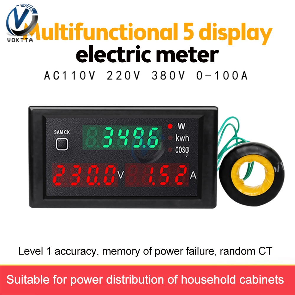 

AC80-300V AC200-450V напряжения, измеритель тока, ватт, цифровой светодиодный вольтметр, амперметр, монитор коэффициента мощности с трансформатором