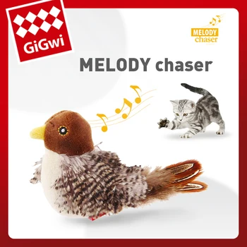 GiGwi 고양이 장난감 멜로디 체이서, 동물의 실제 소리 시뮬레이션, 네이티브 깃털 시뮬레이션 디자인, 반려동물 장난감용 인터랙티브 장난감
