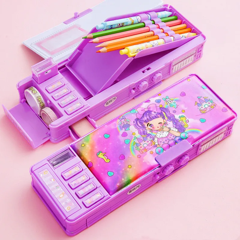 Multifunction Pencil Case for Girls and Boys Cute Cartoon Pen Box Organiz  (Pink)