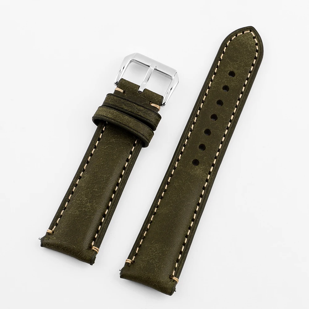 Genuine Leather Retro Watch Strap with Quick Release
