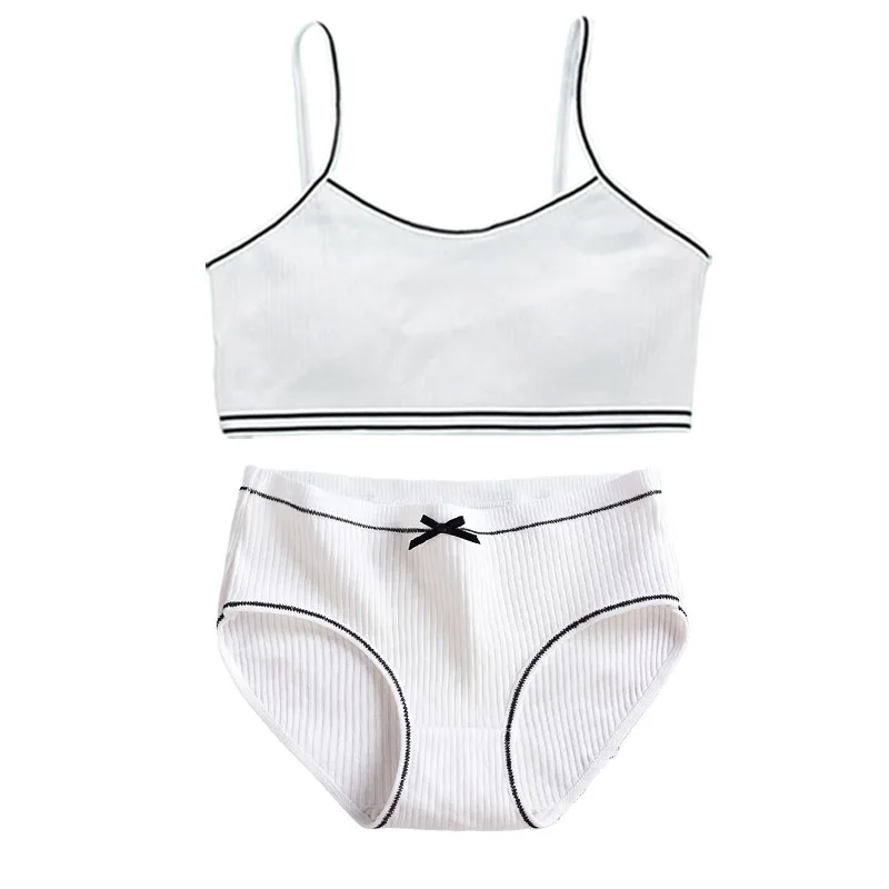 Girls Training Bras Panties Solid Kids Cotton Underwear Sets Teens Students Bra Vest and Panties Wireless Girls Cotton Bra 8-16Y girls underwear children underwear