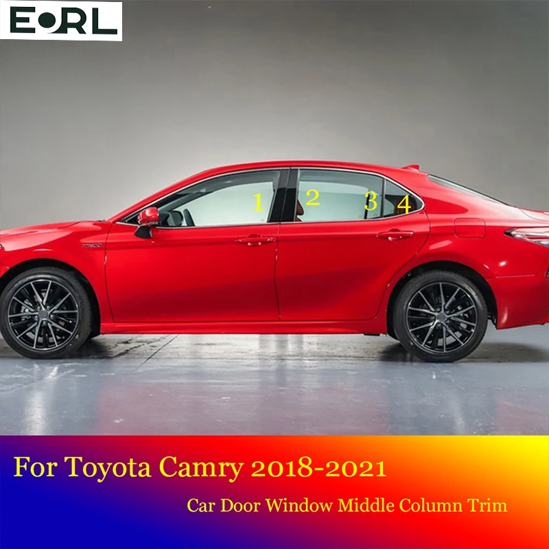 

8PCS Car PC Door Window Middle Column Trim Decoration Protection Stylings Strip For Toyota Camry 2018 2019 2020 2021 Accessories