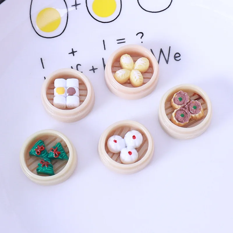 5PCS Food Simulation Desktop Ornaments, Mini Food Dragon Bags, Steamers, DIY Accessories, Home Desktop Decorations