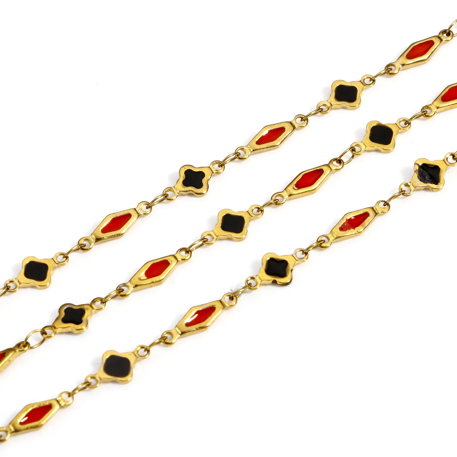 1 Meter handgefertigte Gliederkette aus Edelstahl 304, DIY-Schmuckherstellung, geometrisch, 18 Karat Gold, doppelseitige Emaille-Ketten – Detail 10