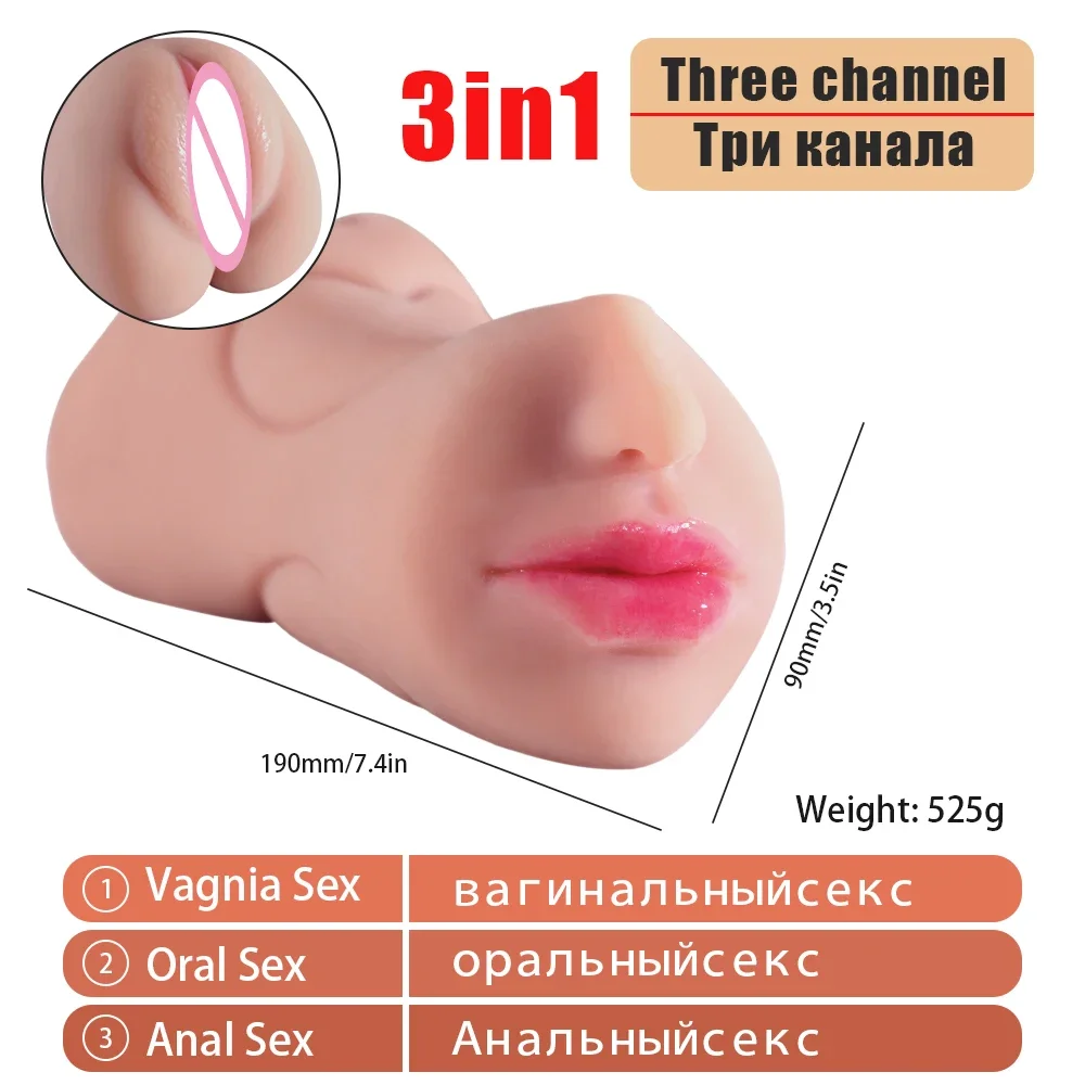 3 in 1 Artificial Vagina Male Masturbator Cup Realistic Vaginal Real Oral Vagina Anal Silicone Ass Sex Toys for Men Masturbation
