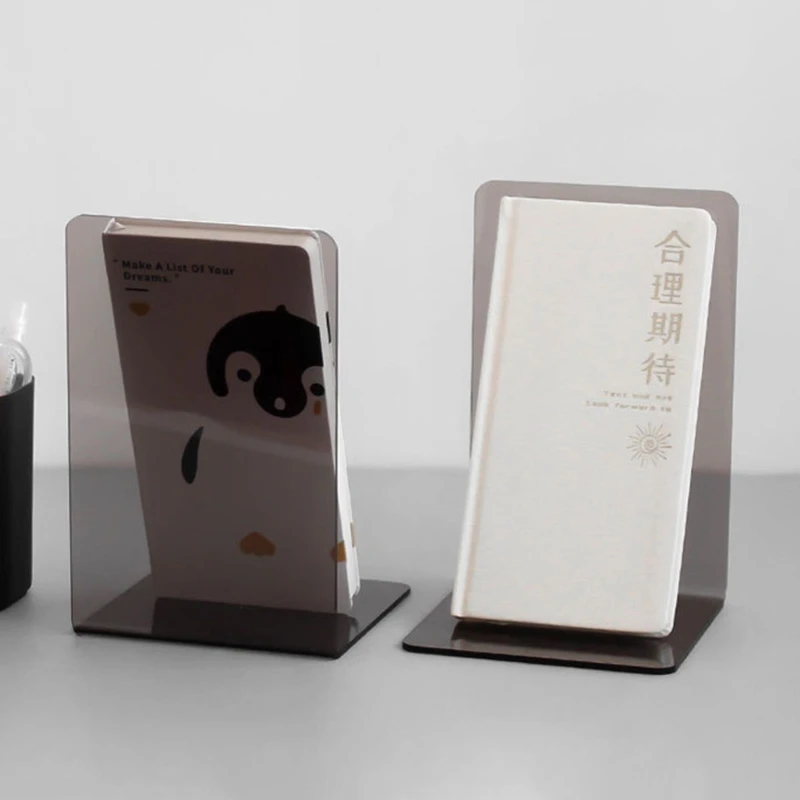2 Pcs L-Shaped Transparent Book Ends Fall-resistant Acrylic Book Ends Clear Acrylic Bookends for Shelves Organizer
