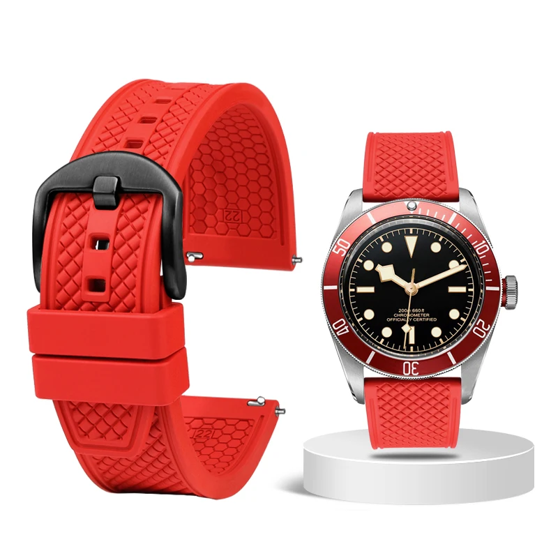 Premium-Grade Fluororubber Diving Watch Strap - Waterproof, Black