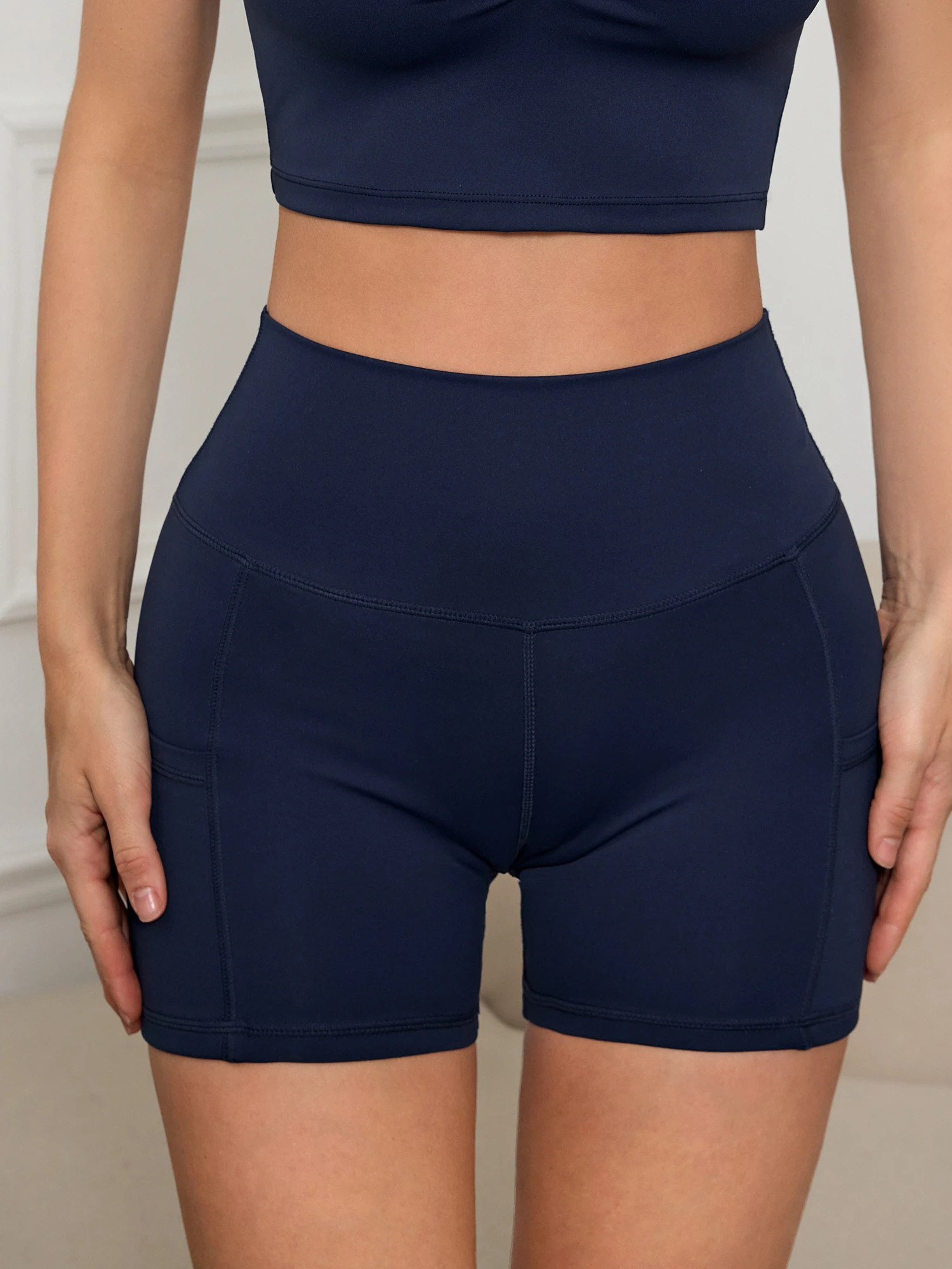 Wicking Yoga biker shorts high-waisted solid color athletic shorts with pockets women's athletic wear sports shorts running shorts yoga shorts workout shorts