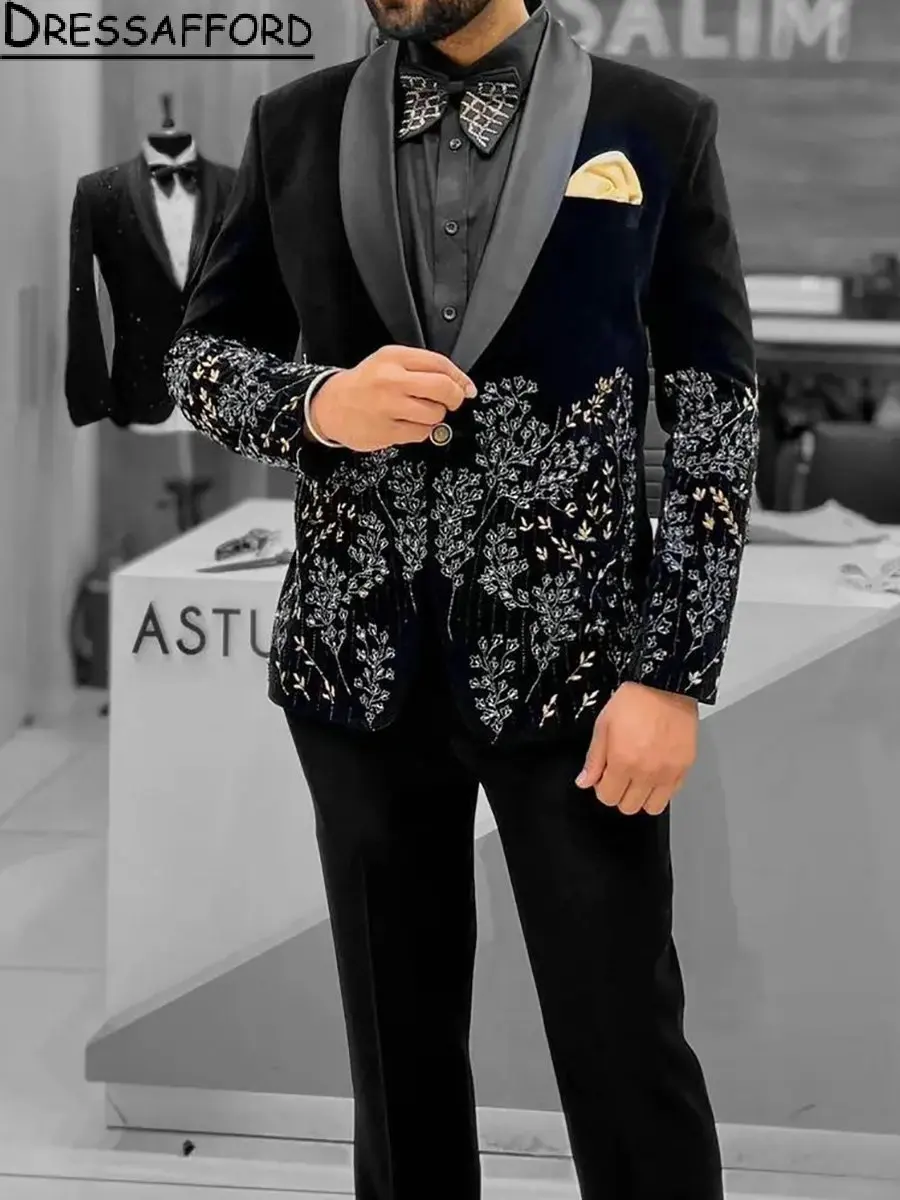 

Black High-End Embroidery Men Suits Two Pieces Man Blazer(Jacket+Pants)