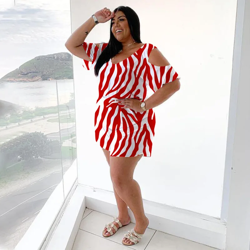 Plus Size Women Jumpsuits Striped Print One Piece Outfit 2022 Summer Fashion Bodycon Jumpsuits Sexy Lady Short Pant Wholesale