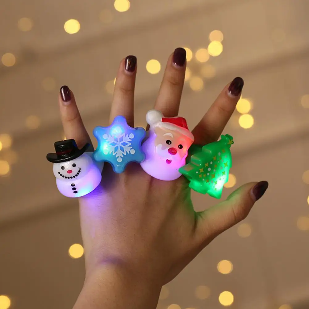 

8Pcs LED Light Halloween Ring Santa Claus Christmas Tree Snowman Snowflake LED Light Ring Festive Party Decoration
