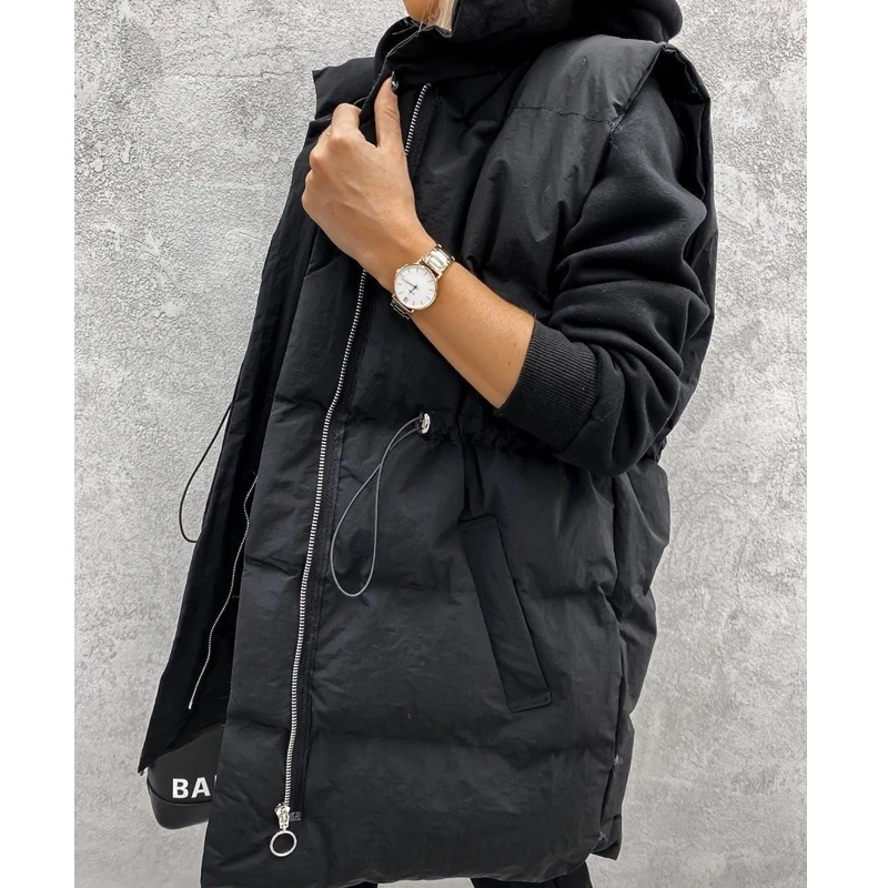2023 New Lugentolo Winter Waistcoat Women Sleeveless Padded Jacket Loose Stand-up Collar Zipper Pocket Streetwear Vest