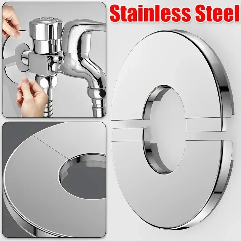 Stainless Steel Bathroom Faucet Decorative Cover Self-Adhesive Covers Chrome Finish Beautify Water Pipe Wall Hole Bathroom Decor