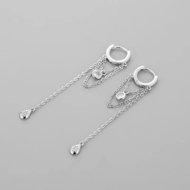 925 Silver Plated Tassel Chain Zircon Water Drop Earring For Women Party Wedding Jewelry eh2307