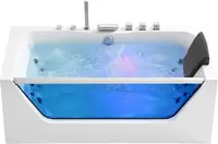 Acrylic Alcove Whirlpool Bathtub - Hydromassage Rectangular Jetted Soaking Tub with Center Drain - Waterfall Faucet 1